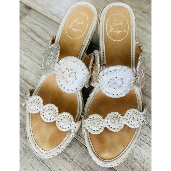 Jack Rodgers Heel Sandals Wedge Espradille Women's Gold Shelby 8.5 Platinum